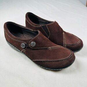Clarks Bendables Suede Leather Slip-on Shoes, Ashland Lane, Brown 9N